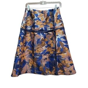 Sz Small Kaelen Metallic Skirt Floral Pattern Blue Silver Gold Chocolate